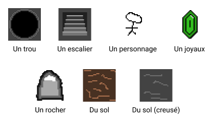 Les sprites du jeu Down the Mines